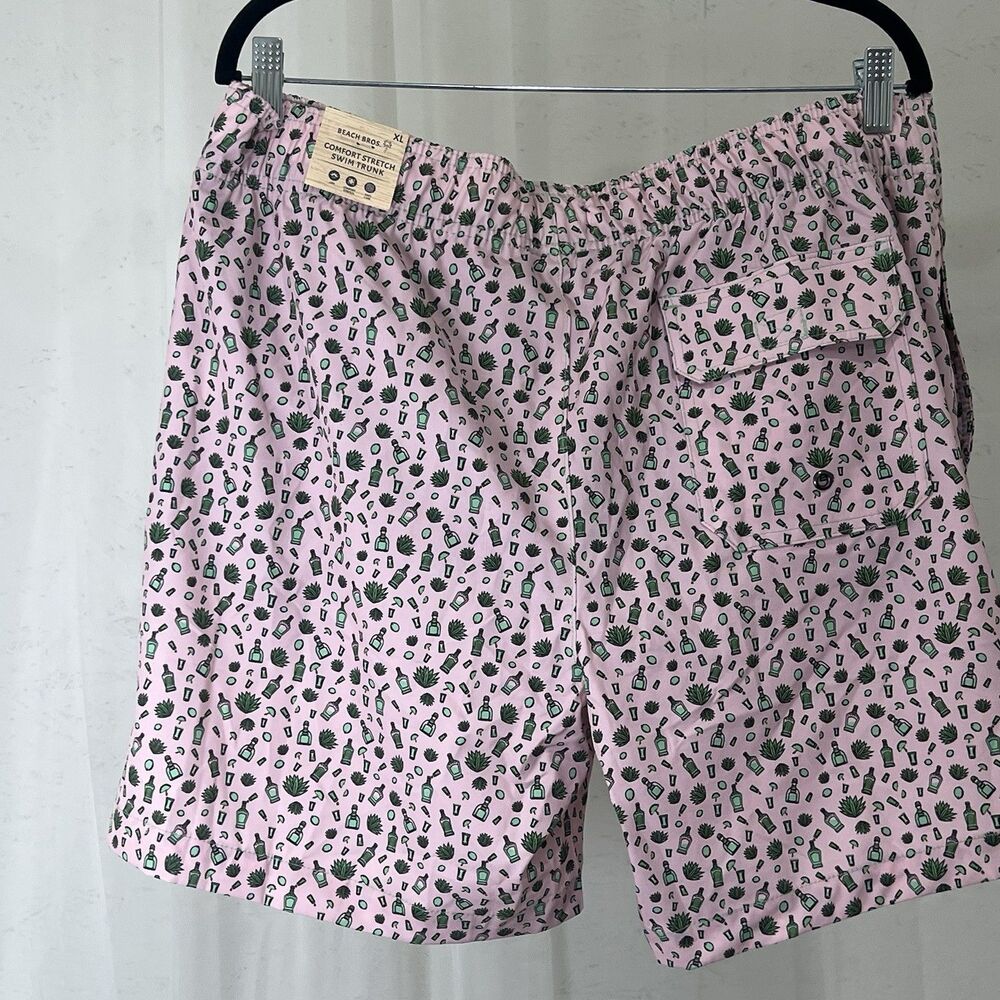 Beach Bros Comfort Stretch Swim Trunk Mens XL Pink Agave UPF Mesh Liner